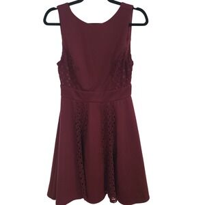 Altar'd State Burgundy Lace Panel Fit and Flare Dress  Large Sleeveless Junior